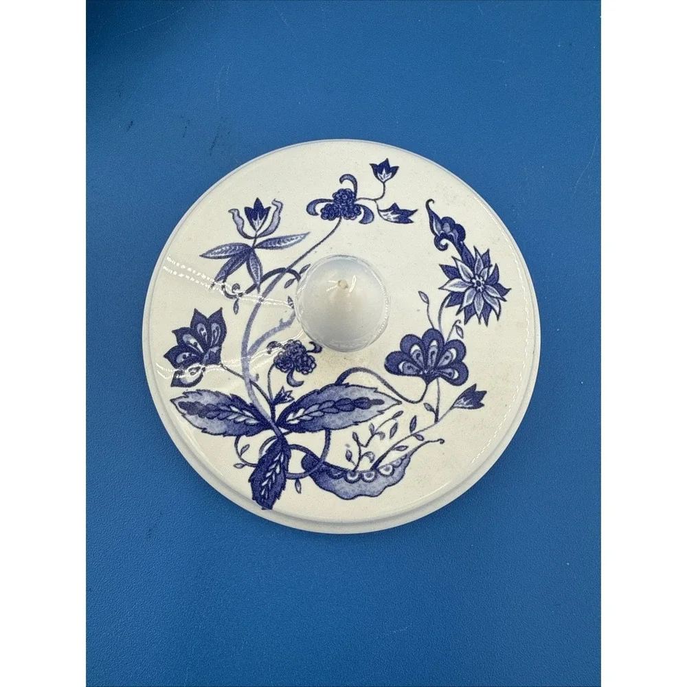 Blue & White Floral Ceramic Sugar Bowl w/Lid Glossy Finish Trinket Dish Curido